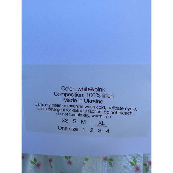 Sleeper Michelin Dress 100% Linen White & Pink Little Roses Off Shoulder NWT XL - Picture 11 of 16